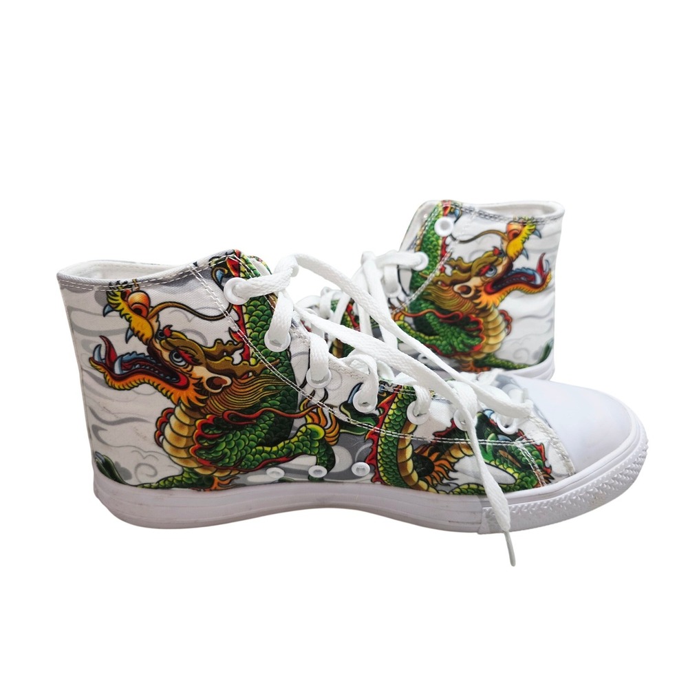 RAAD Shop Dragon High Top Sneakers Mens 10.5‎ Womens 12 White Canvas Shoes